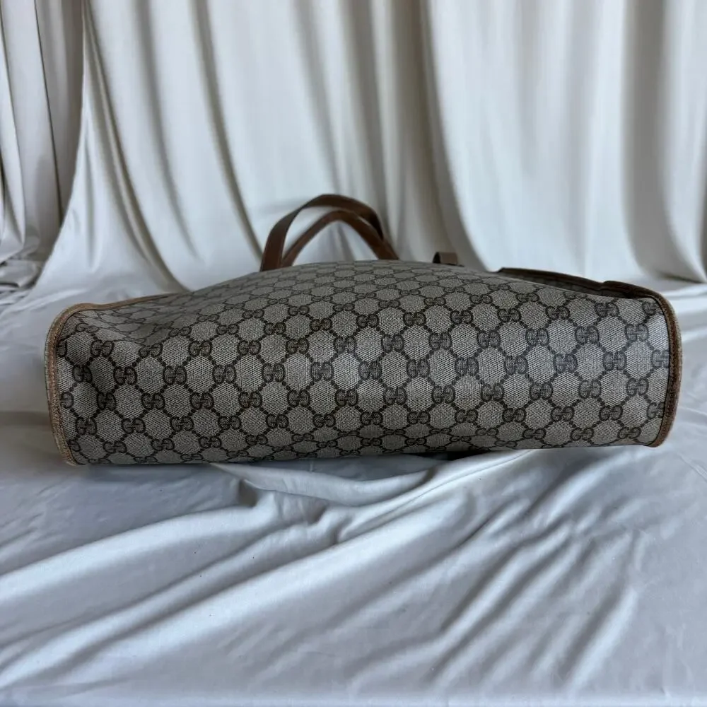 Gucci GG Supreme Vertical Tote - Brown Leather Trim, Large, Vintage